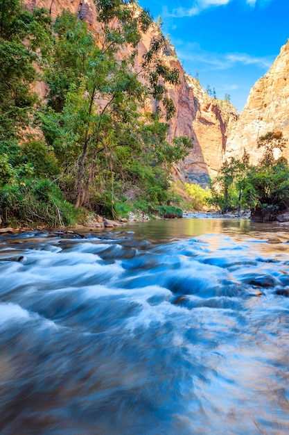 Shallow rapids of the Virgin River Narrows in Zion National Park – Utah