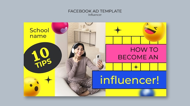 Realistic emoji influencer facebook template