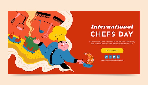 Hand drawn international chefs day horizontal banner template