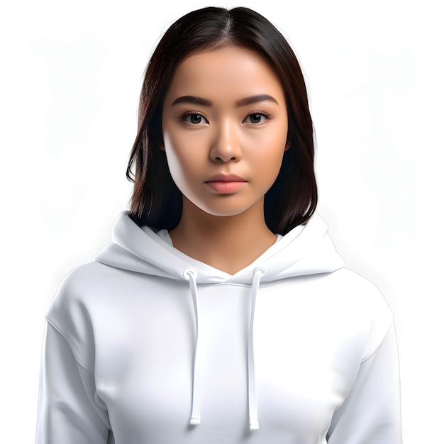 Portrait of a beautiful young Asian woman in white hoodie