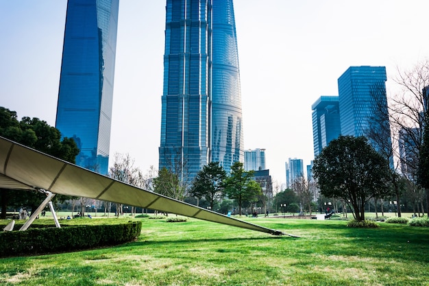 City park with modern building background in Shanghai