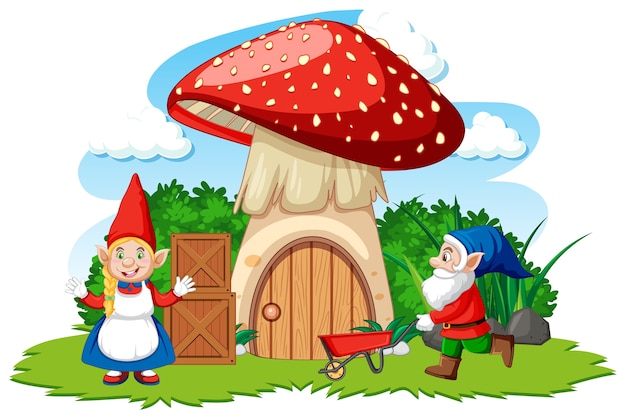 Vector Templates: Gnomes and mushroom house cartoon style on white background