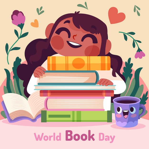 Flat world book day celebration illustration