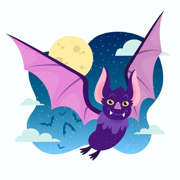 Hand drawn flat halloween bat illustration