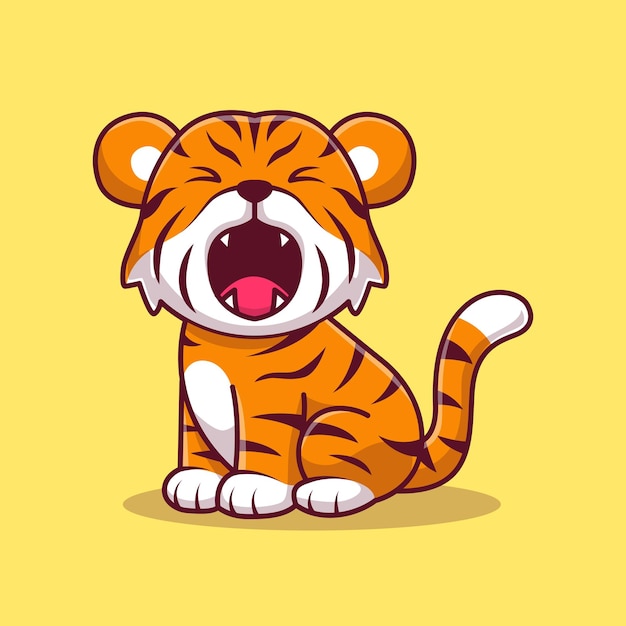 Cute Tiger Roaring Cartoon Vector Icon Illustration Animal Nature Icon Concept