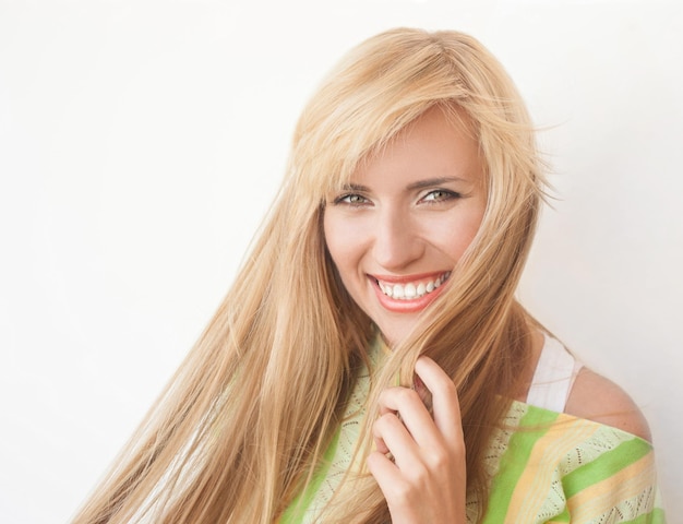 Portrait of Young Beautiful Woman on White