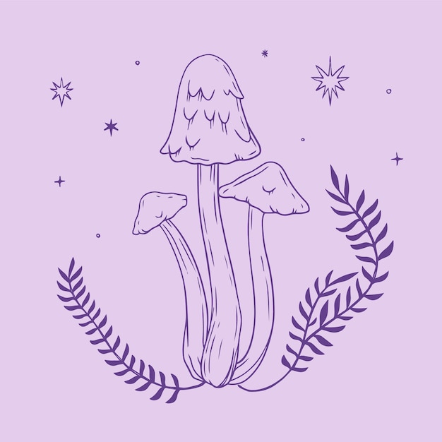 Hand drawn mushroom outline illustration