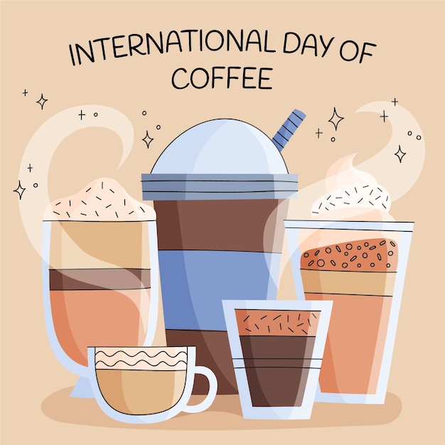 Hand drawn illustration of international day of coffee event