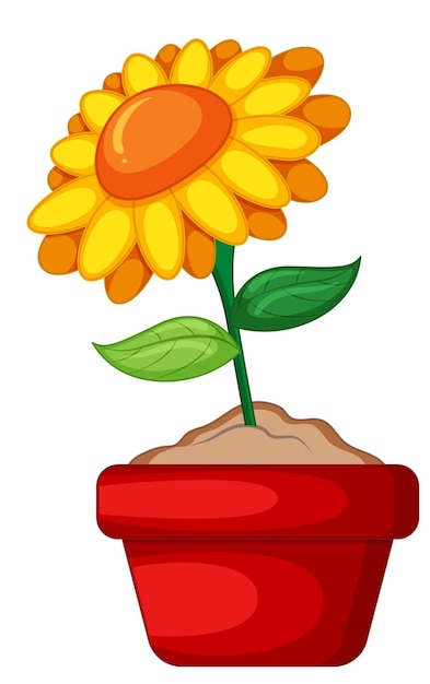 Yellow flowers in a pot in cartoon style