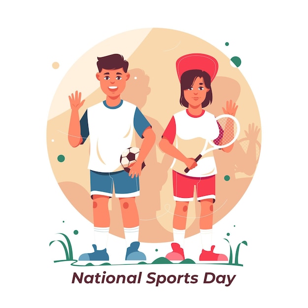 Flat National Sports Day Illustration – Free Download