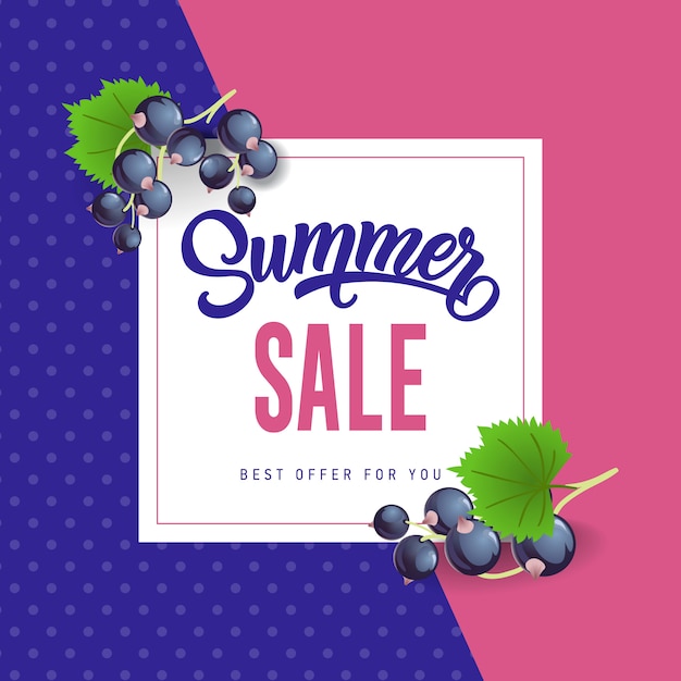 Summer Sale Lettering with Black Currants Vector Template: Free Download