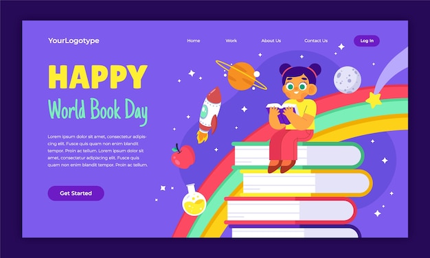 Flat World Book Day Landing Page Template