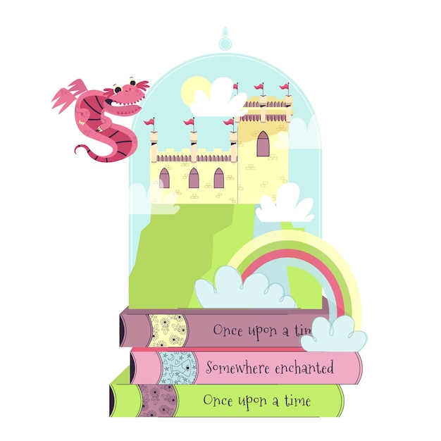 Fairytale Castle and Pile of Books Vector Templates for Free Download