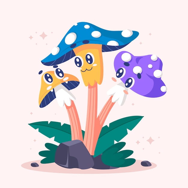 Hand drawn mushroom cartoon illustration