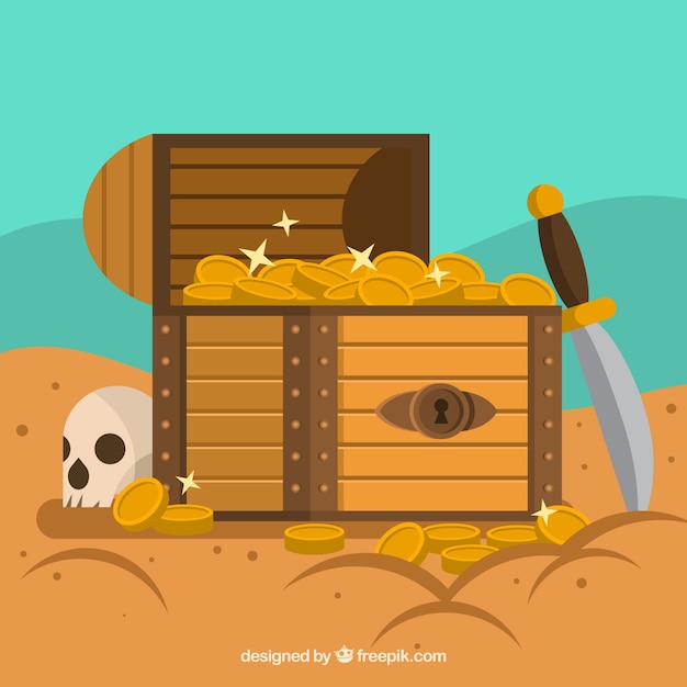 Flat Design Opened Treasure Chest Vector Template – Free Download