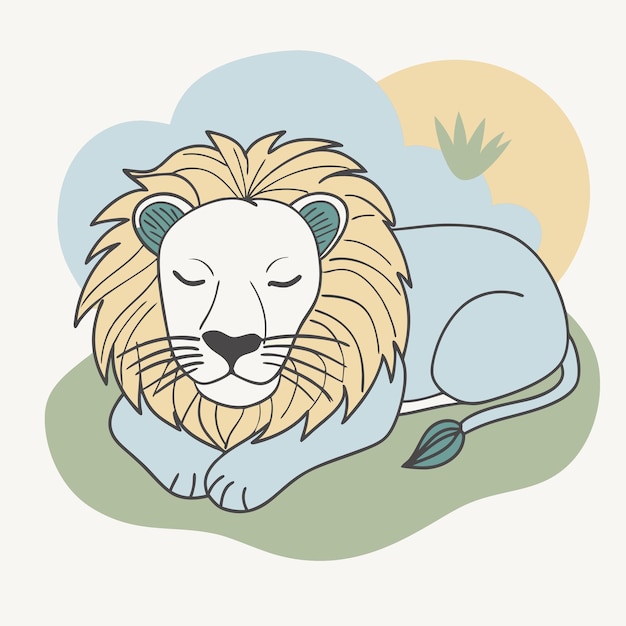 Illustration of a Sleeping African Lion