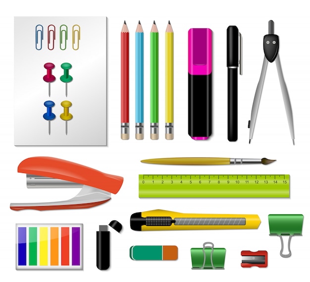 Realistic Stationery Icon Set for Free Download