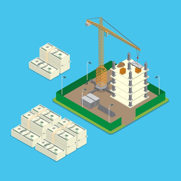 Isometric Construction Site Land Price Value Investment Business Concept Vector Templates