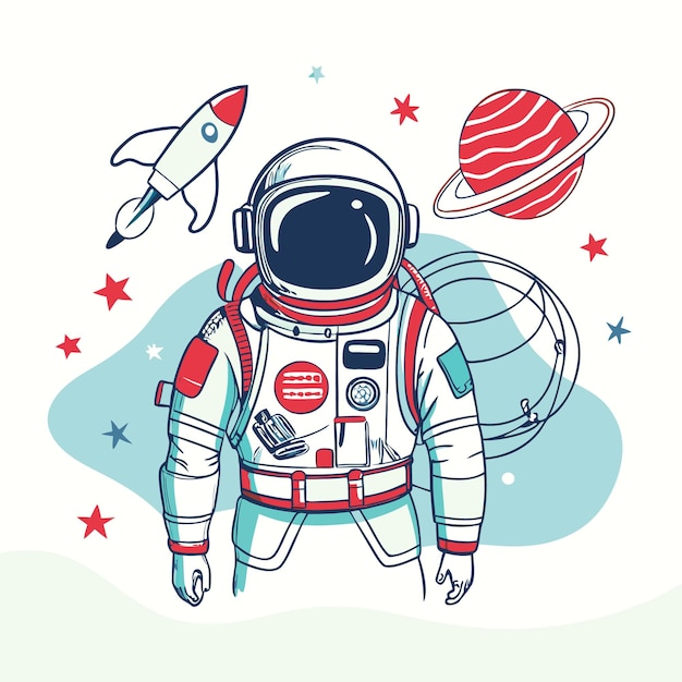 Discover Astronaut Illustration with Rocket and Planet Elements