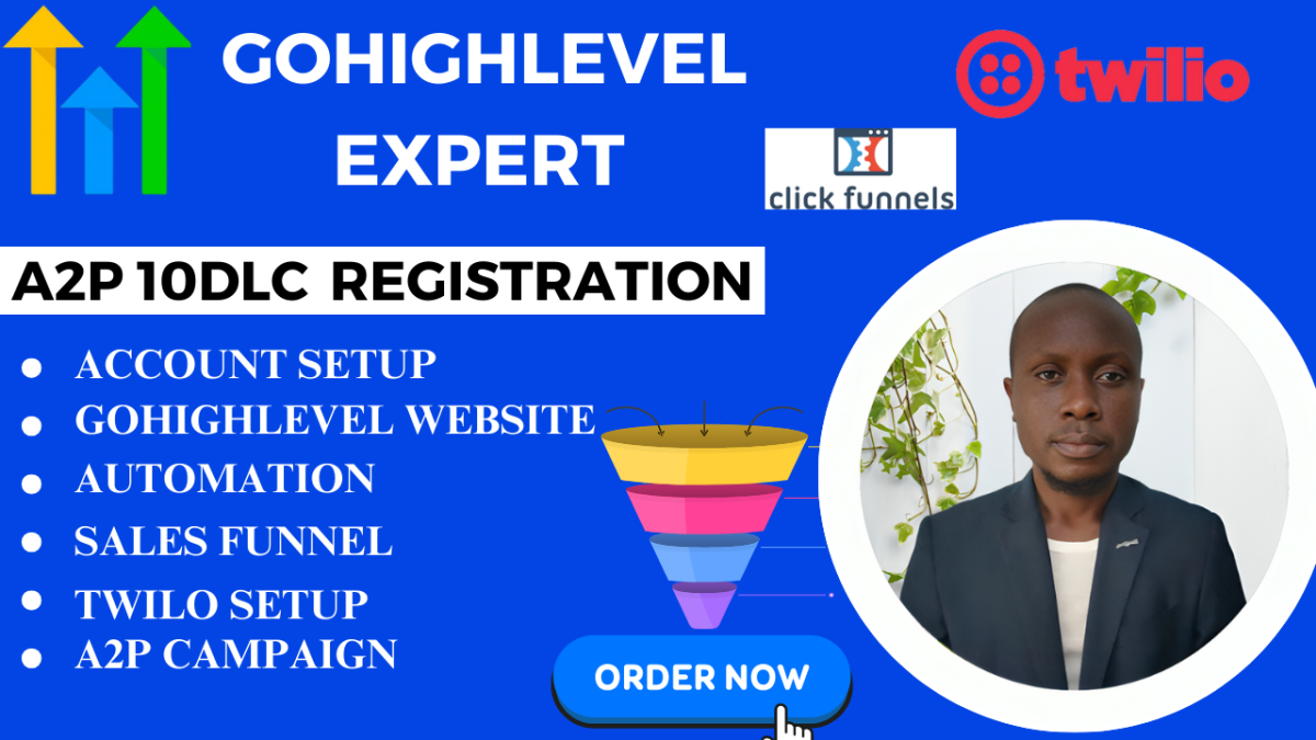 I will gohighlevel website a2p 10dlc twilio registration sales funnel ghl landing page