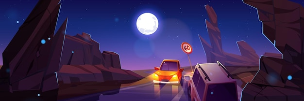 Night car road traffic in canyon illustration – Free stock photo download