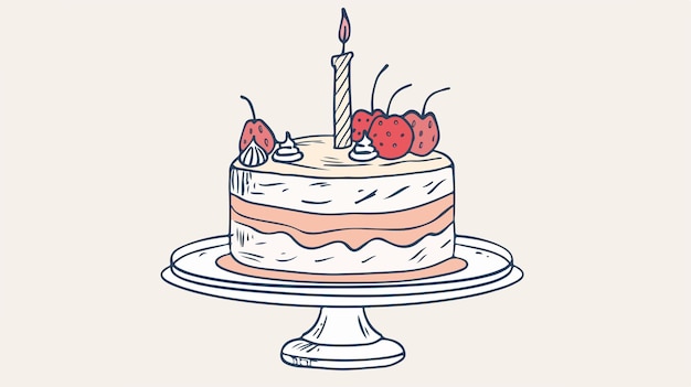 Hand Drawn Style Birthday Cake Web Line Icon