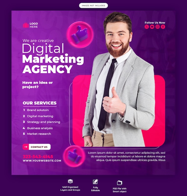 Digital Marketing Agency and Corporate Social Media Banner or Instagram Post Template