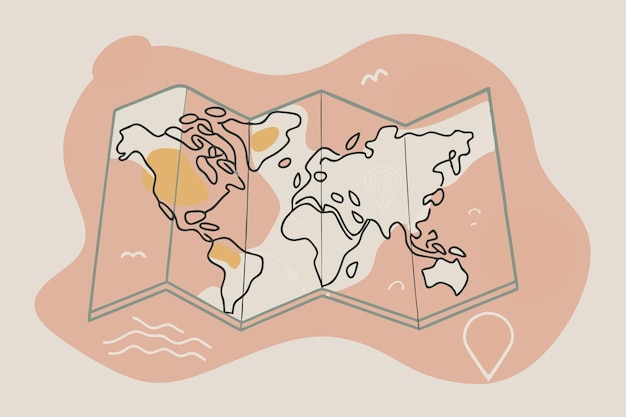 A drawing of a world with a map of the world on it