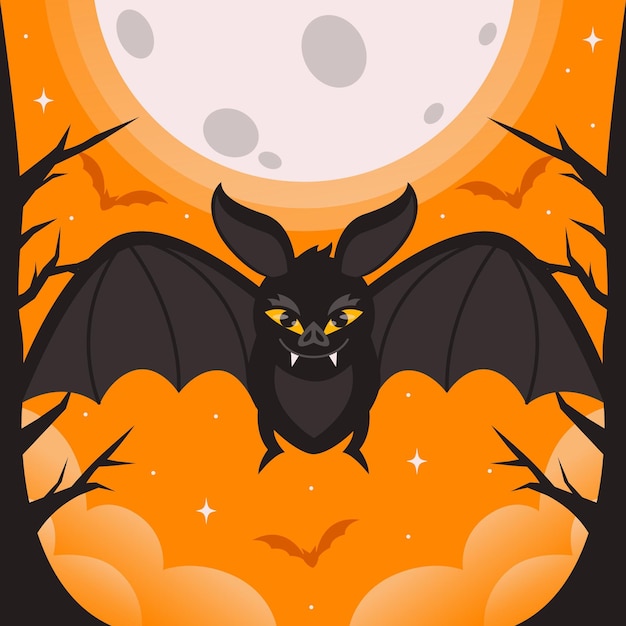 Flat design scary halloween bat