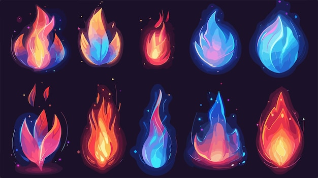 Red and Blue Fire Icons Collection