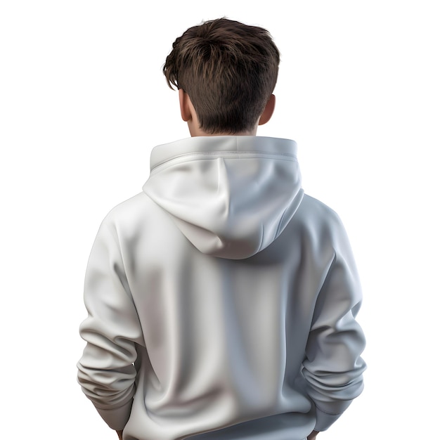 Man in white hoodie on white background back view 3d illustration