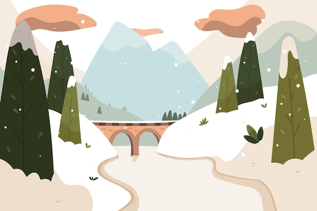 Hand drawn winter landscape free download