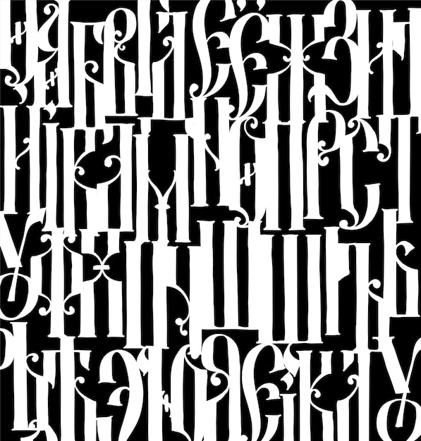 Old Russian Font Cyrillic White Letters on Black Background Pattern