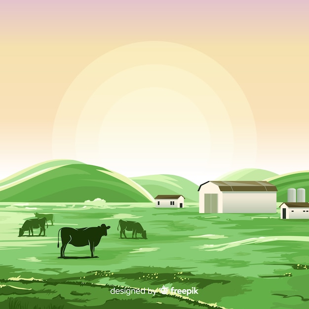 Flat Farm Landscape Vector Templates for Free Download