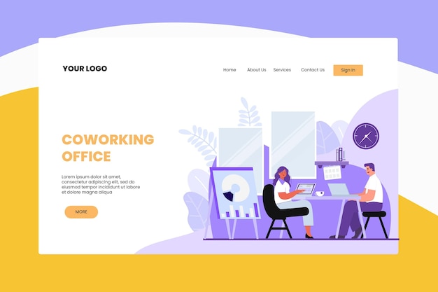 Vector Templates: Flat Design Coworking Landing Page Template – Free Download