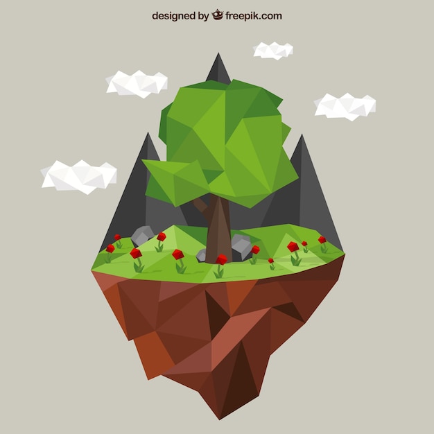 Polygonal Tree and Mountains Vector Templates – Free Download