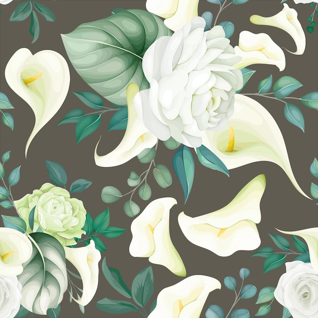 Floral Seamless Pattern with White Lily and Rose