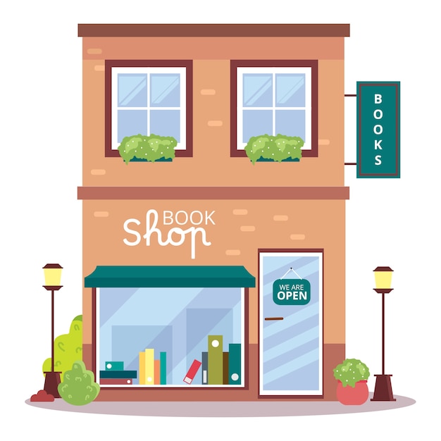 Flat design shop building illustration isolated