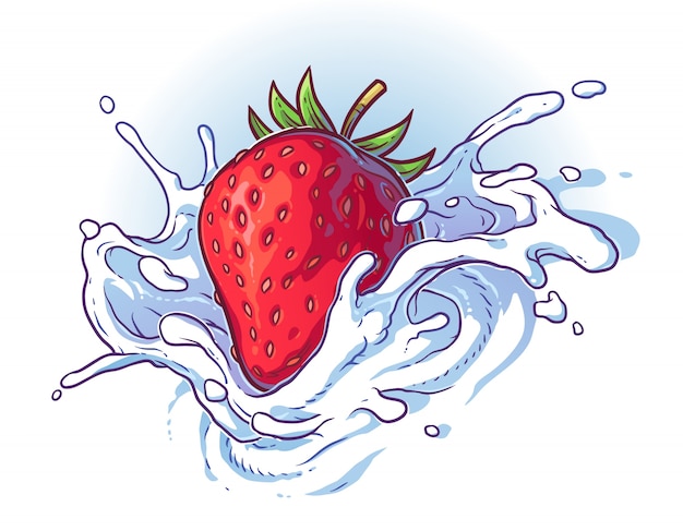 Delicious Fresh Strawberry Falling into Cream or Milk Vector Templates – Free Download