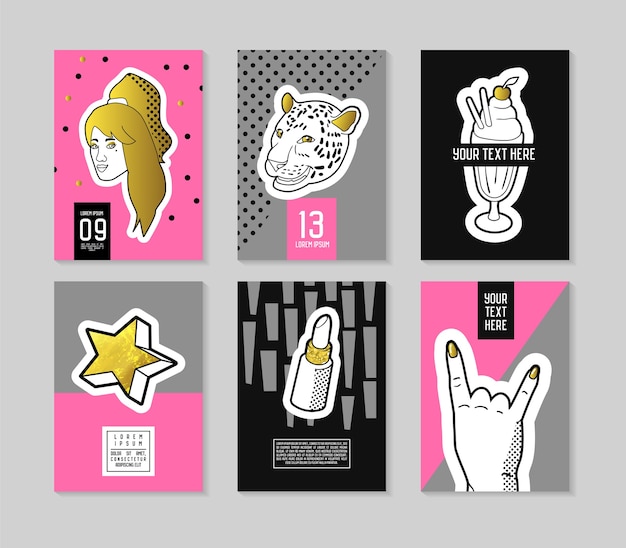 Pop Art Fashionable Posters Set