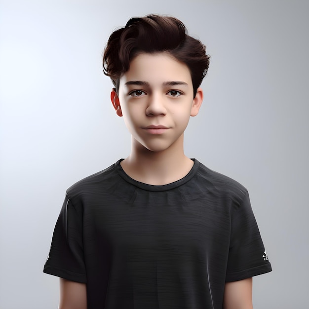 Handsome Young Man in Black T-shirt on Grey Background