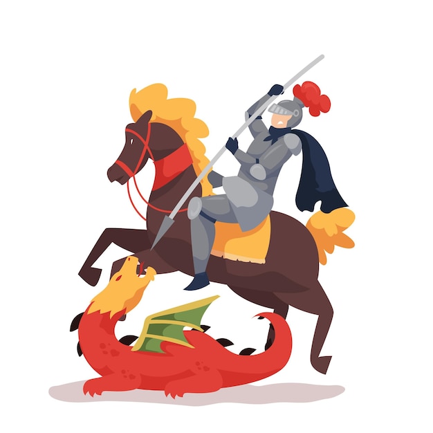 Flat St. George’s Day Illustration with Knight and Dragon