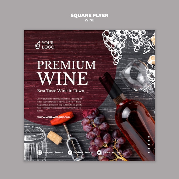 Wine Tasting Square Flyer Template Design