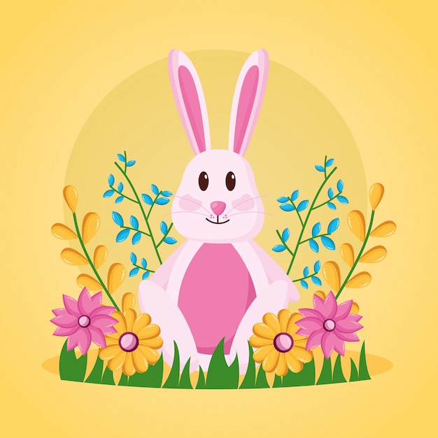 Cute Rabbit Flowers Illustration: Free Download