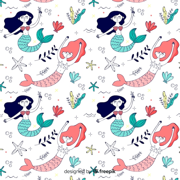 Hand drawn mermaid pattern