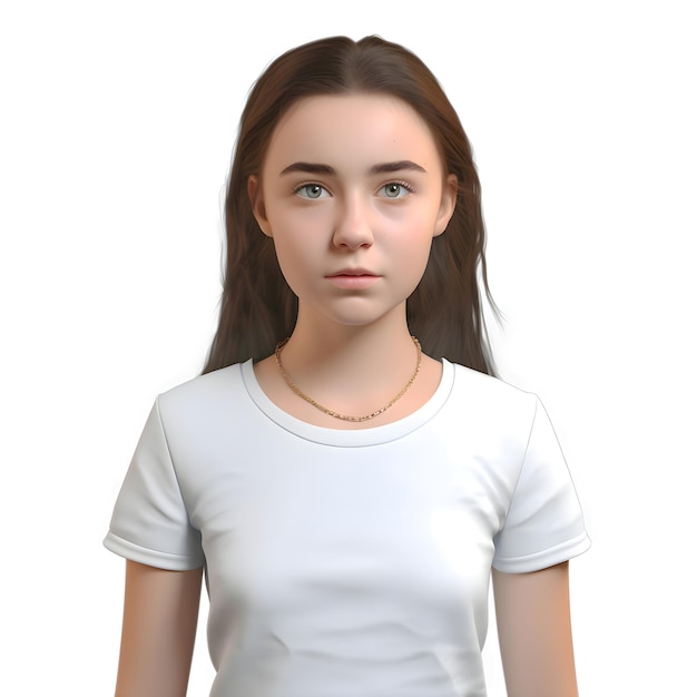 3D Rendering of a Teenager Girl in a White T-Shirt