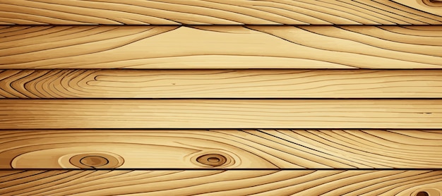 Panoramic Light Wood Texture Background with Knots Plank in Vector Format