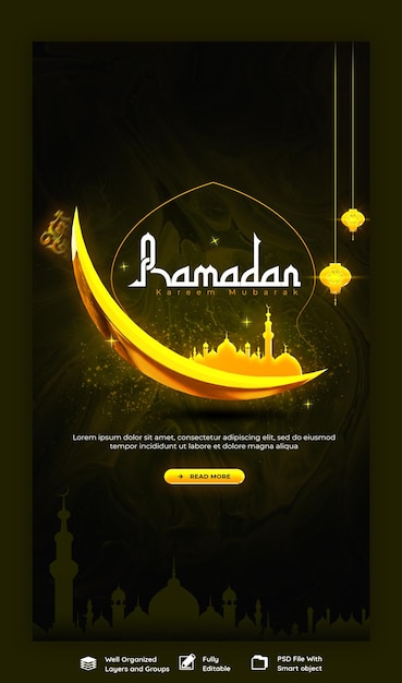 Islamic Festival Facebook or Instagram Story Post Template for Ramadan Kareem Mubarak