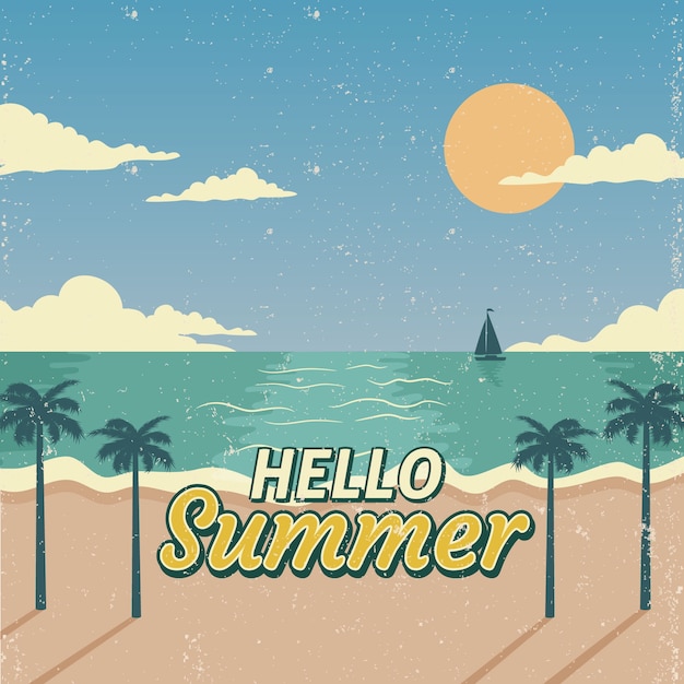 Summer Background – Beach View in Vintage Style