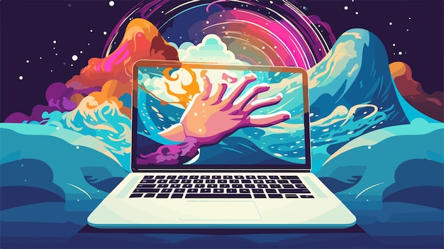 Computer Screen with Hand Reaching for Rainbow Background – Free Stock Photo Download